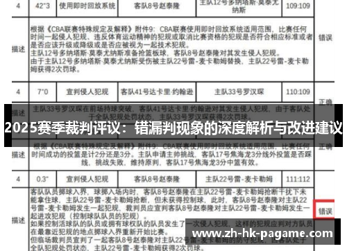 2025赛季裁判评议：错漏判现象的深度解析与改进建议
