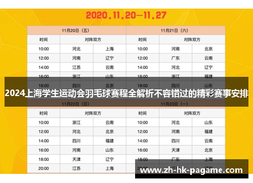 2024上海学生运动会羽毛球赛程全解析不容错过的精彩赛事安排