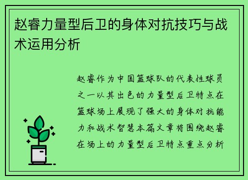赵睿力量型后卫的身体对抗技巧与战术运用分析